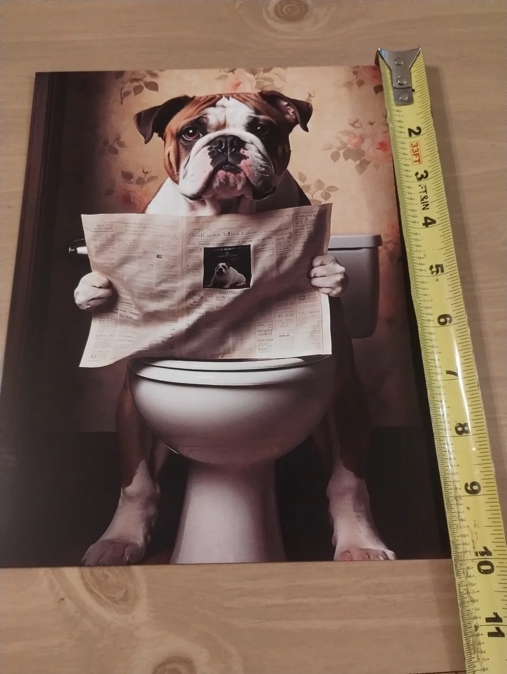 Funny Bulldog Bathroom Wall Art Print Dog Reading Newspaper Toilet Humor Decor